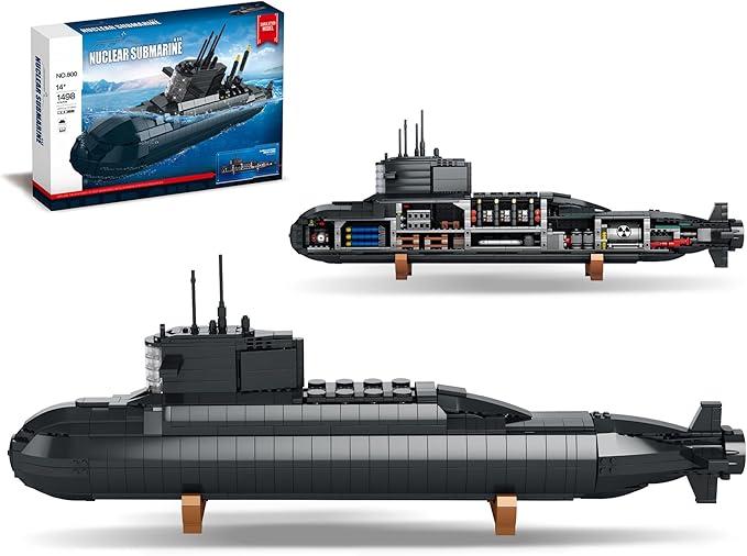 Nuclear Submarine Building Block Toy Set – WW2 Military Battleship Model with Lights Ideal Gift for Boys Teens &amp Adults Great for Home or Office Decor - 1498 PCS