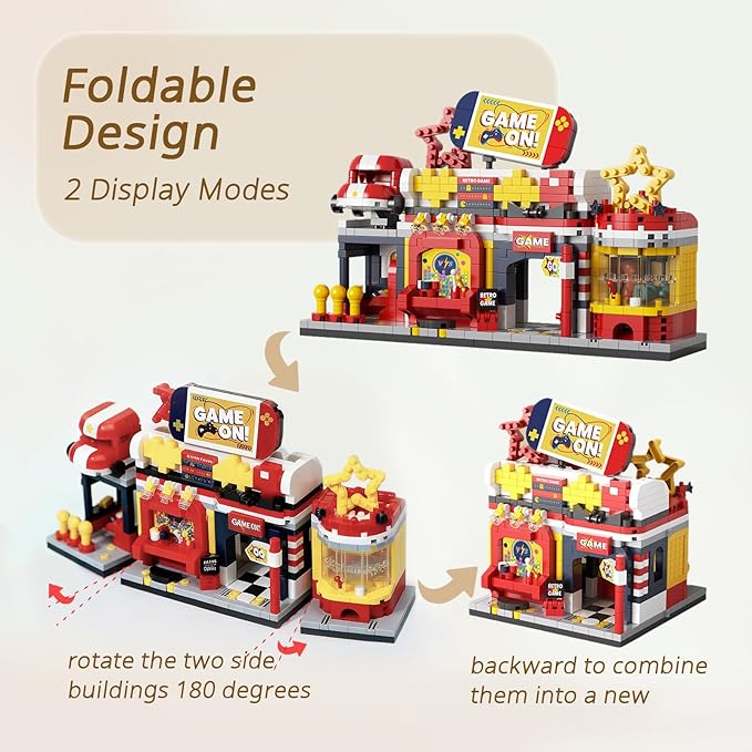 Retro Arcade Building Blocks 925pcs Foldable Architecture Toy Building Set for Adults and Teen Boys Girls- STEM Learning Resources Valentine's Day Home Decoration
