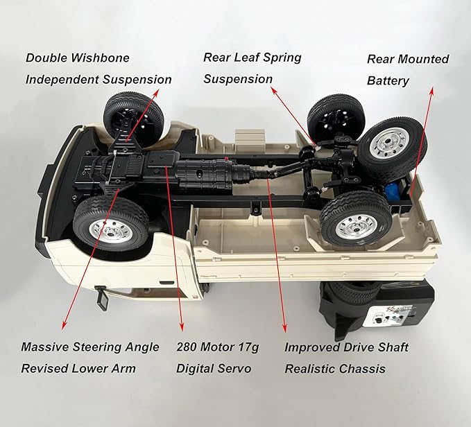 WPL D14 RC Kei Truck 4x4 Suzuki RC Car 1/10 Scale Remote Control Drift Car 4WD 2.4 GHz 280 Motor Proportional Throttle Seering Carry Vehicle Revised Chassis Hobby Toy Adult 2 Batteries