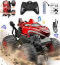 BEZGAR Monster Truck Toys - Remote Control Monster Truck with Light &amp Music Dinosaur Toys for Kids 1:20 Scale RC Truck with 360° Spins and Drifting Remote Control Car for Boys 4-7 Red
