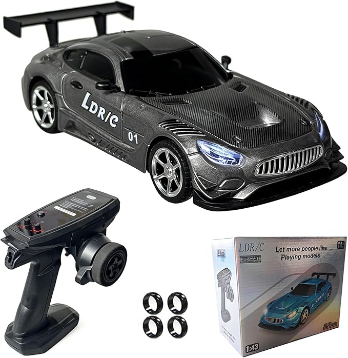 LDRC LD4301 1:43 Scale RC Drift Mini Car 2.4G Remote Control Car with Alloy Shell Built-in Gyroscope Mini Desktop Racing Vehicle for Indoor/Outdoor Play (Grey)