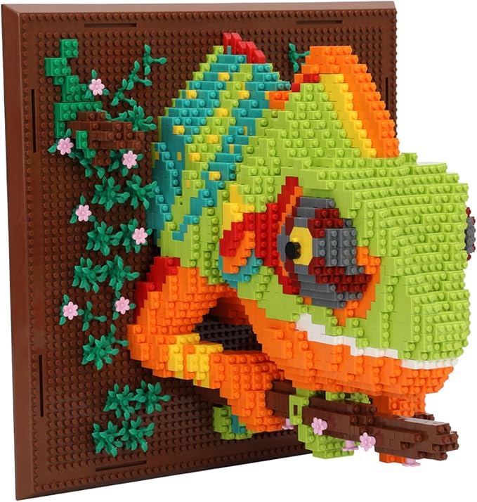 3D Wall Art Chameleon Animal Micro Building Blocks Set for Adults 2688 PCS Unique Home Decor &amp Creative Table Display Creative Gift Toy for Art Enthusiasts And People Who Love Building Blocks