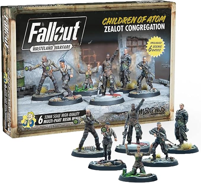 Modiphius Entertainment: Fallout: Wasteland Warfare - Children of Atom: Zealot Congregation - 6 Figures 32mm Unpainted Resin RPG Miniatures