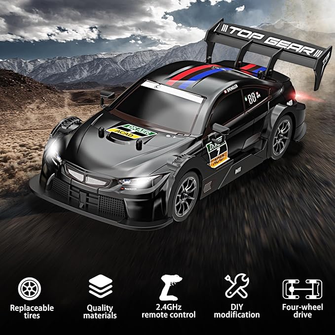 RC Drift Car 1:16 Scale Remote Control Car 2.4GHz 4WD 40KM/H High Speed RC Racing Car with Headlight Drifting Tires and Racing Tires for Adults Kids