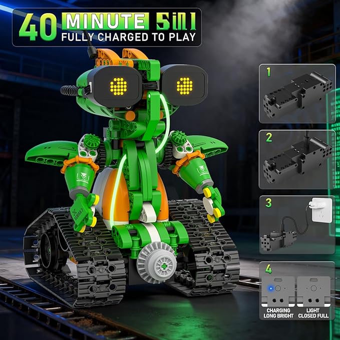 STEM Robot Building Kits for Kids 6-14 5in1 Remote &amp APP Controlled STEM Tractor/Frog/Robot Building Toys 732 Pcs Educational Building Block Sets for Kids Erector Sets Gifts for Boys Girls