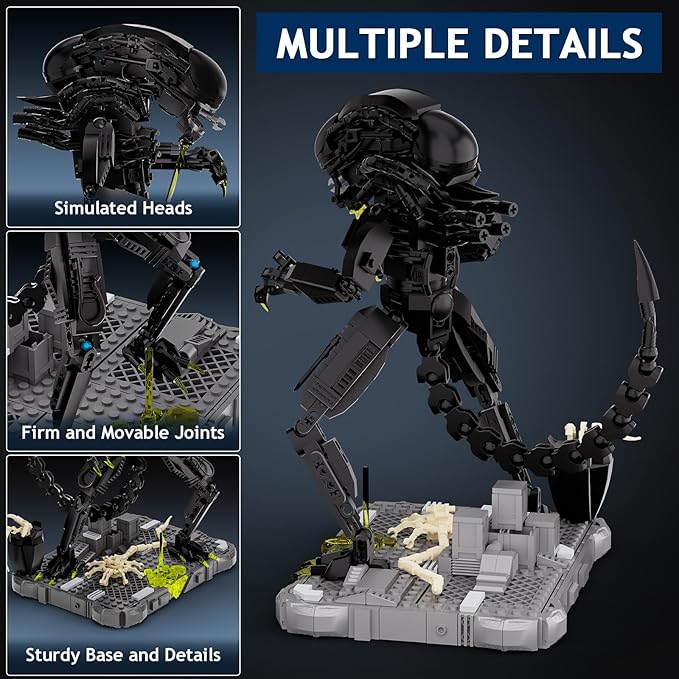 Xenomorph Building Set Xenomorph Action Figures Building Set for Adults with Support Base and Little Facehugger Horror Gifts for Fans Friends Birthday Christmas Halloween