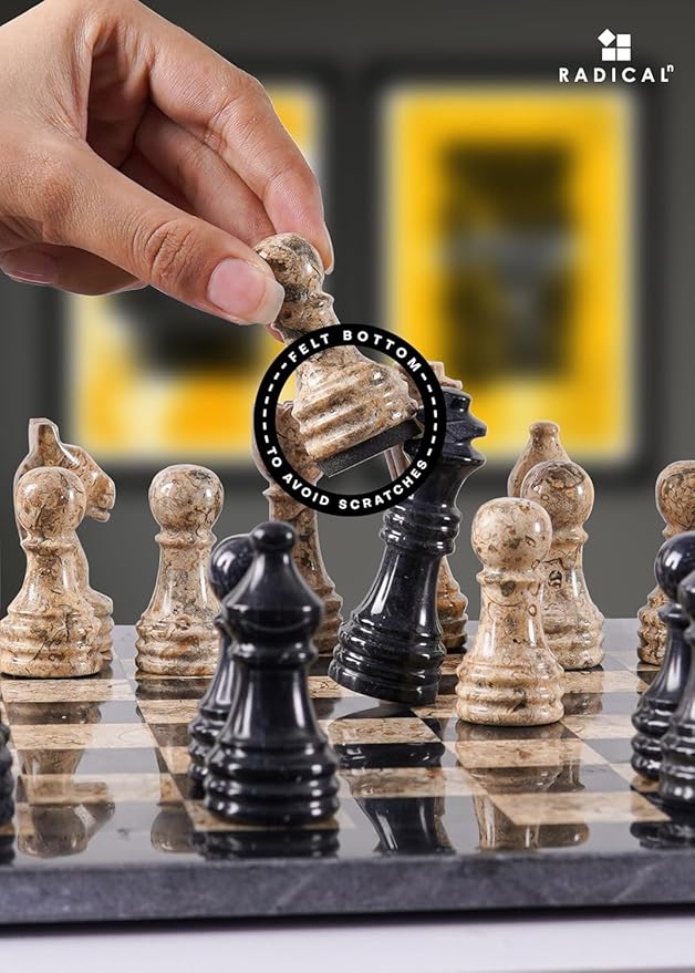 Radicaln Marble Chess Set 12'' Inches Black and Coral Handmade Luxury Board Games for Adults Ideal Marble Chess Board Game Set &amp Chess Pieces for Home Decor