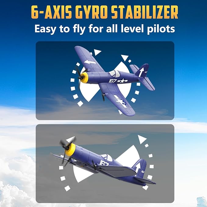 HAWK'S WORK 3 Channel RC Plane F4U Corsair Remote Control Warbird Ready to Fly 2.4GHz 6-axis Gyro Stabilizer Easy to Fly for Kids &amp Beginners