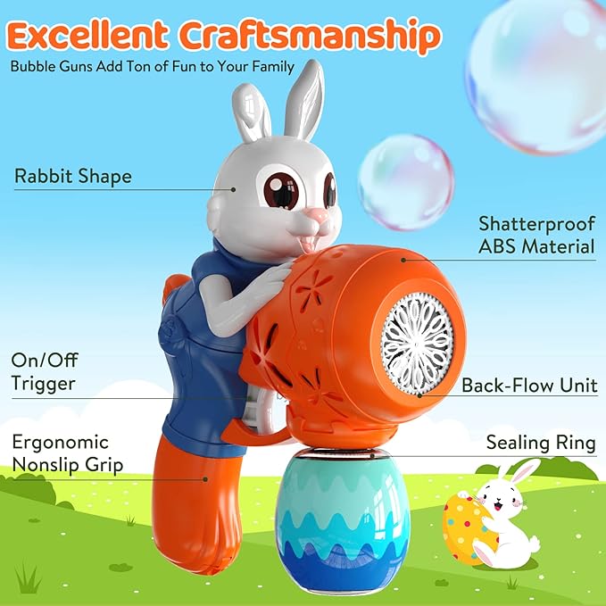 Bubble Guns for Toddlers2pcs Rabbit Bubble Machine for KidsAutomatic Bubble Blower with 10 Bubble SolutionsOutdoor Toys Easter Baskets Stuffers Gift for Age 3 4 5 6 7 8 Years Old Boys Girls