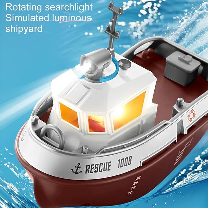 GoolRC RC Boat RC Tugboat Remote Control Boat for Pools and Lakes 2.4GHz Electric Tugboat Model with Lights Rechargeable Battery for Adults