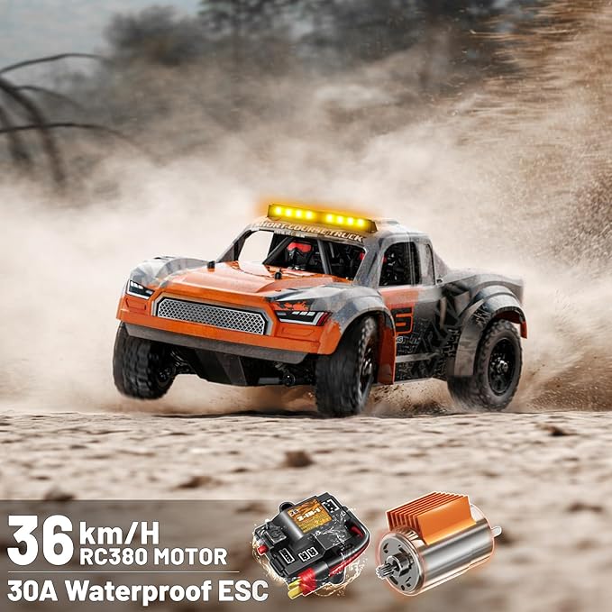 1:16 Beginner RC Cars4WD Drift All Terrain Remote Control Car Short Course RC Truck Up to 36 km/h2.4GHz RTR 2×7.4V 1300mAh Batteries 2 Tire Sets  Metal Drivetrainfor Adults and boys age 8-12