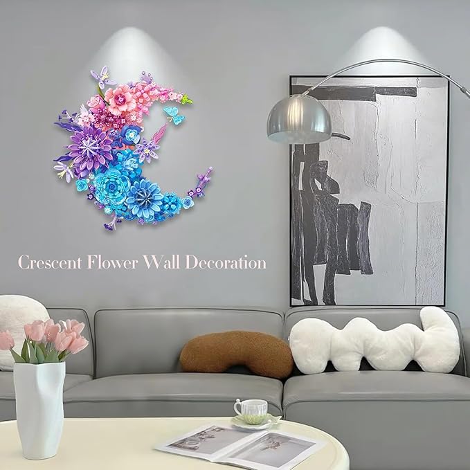 Moon Flowers Building Blocks Set Botanical Collection Blossom for Wall Decor Creative Floral Building Kit Flower Bouquet Botanical Collection for Home Décor Gift for Adults Teens 934 PCS (Pink)
