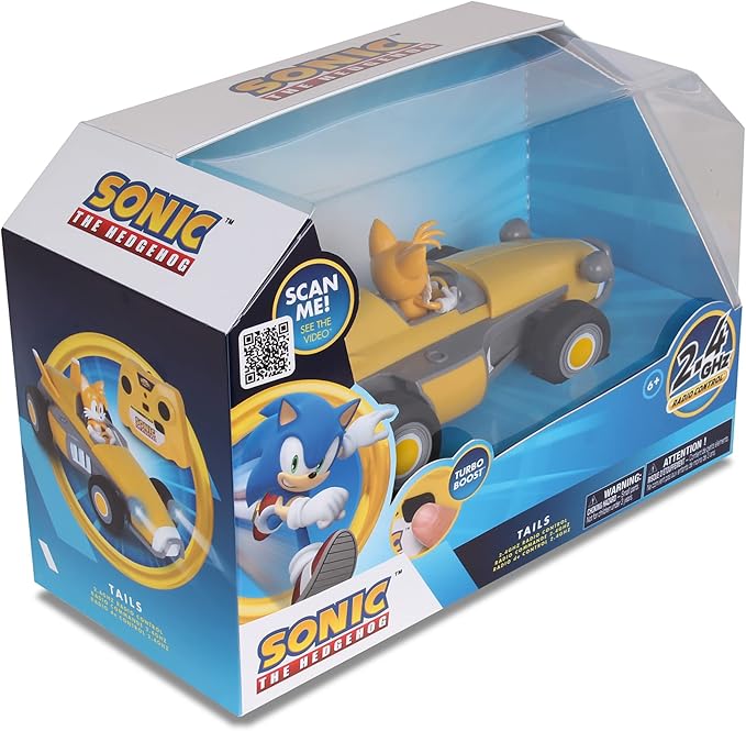 Sonic Racing RC: Tails The Fox - NKOK (603) 2.4GHz Remote Controlled Car with Turbo Boost Officially Licensed Sega Sonic The Hedgehog Battery Powered Ages 6+