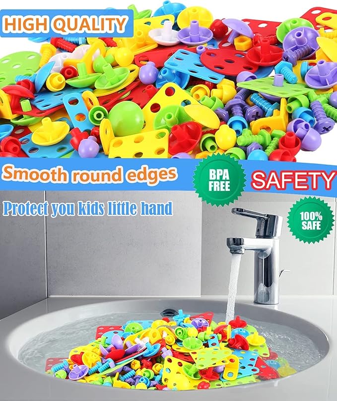 Educational Toys Building Blocks 244 Pieces Electric Screwdriver DIY Building Toys for Boys and Girls Educational Construction Building kit for Kids Ages 4 5 6 7 8 9 10 Year Old