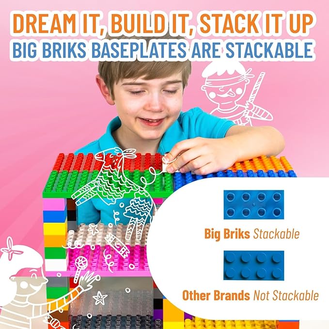 Strictly Briks Big Brick Building Set - Stackable Block Set &amp Base Plates - Vibrant Rainbow Block Variety - Compatible with Lego for Expanded Play - 96 Pieces Rainbow