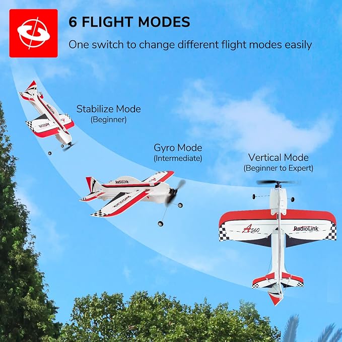 Radiolink A560 6 Flight Modes RC Airplane Easy to Fly RFT RC Airplanes with 2.4Ghz Remote Control Byme-A Gyro FC Brushless Motor for Kids Boys Girls Adults Beginner or Experienced