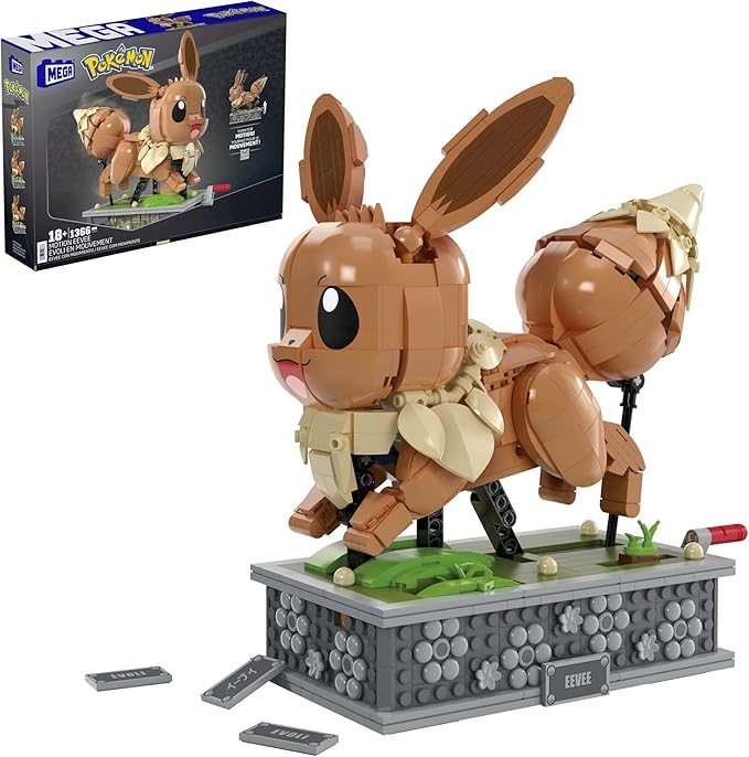 MEGA Pokémon Action Figure Building Set Motion Eevee with 1366 Pieces Turn Crank for Running Movement Build &amp Display Toy for Collectors