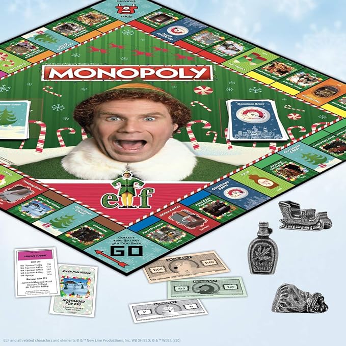 Monopoly Elf | Based on Christmas Comedy Film Elf | Collectible Monopoly Game Featuring Familiar Locations and Iconic Moments | Officially Licensed Monopoly