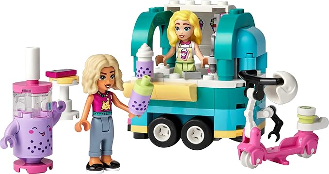 LEGO Friends Mobile Bubble Tea Shop Toy Building Set 41733 Fun Pretend Play Toy Vehicle Set with Toy Scooter Mobile Cart Cash Register Play Store Gift Idea for Girls Kids Boys Ages 6+ Years Old