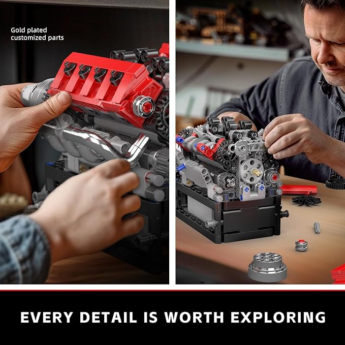 Mould King 10204 V8 Engine Model That Works - Build Your Own V8 Engine Toy 8-Cylinder Petrol Car Engine Replica Model Building Kit for Adult (750 PCS)