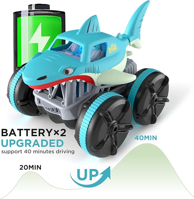 MaxTronic Remote Control Car Amphibious 2.4 GHz 4WD 1:14 Scale All-Terrain Waterproof Remote Control Monster Truck RC Boat Shark Car Toys for 3-12 Years Old Boys Girls