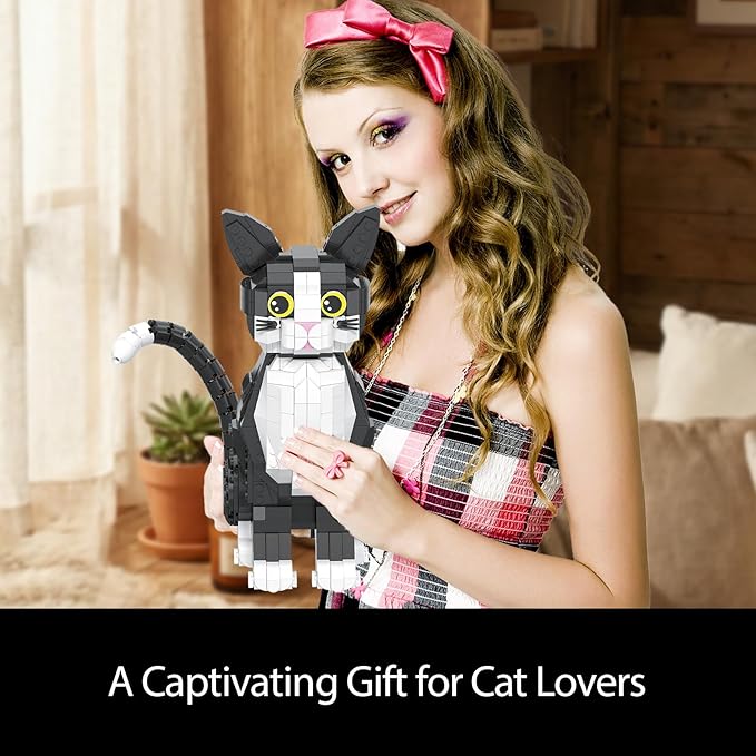 Tuxedo Cat Building Blocks Cat Building Sets for Adult Teens Ages 18+ DIY Crafts Kit for Home Decor Living Room or Bedroom Cats Figure Toy for Home Office or Room Decor Gift for Cat Lovers