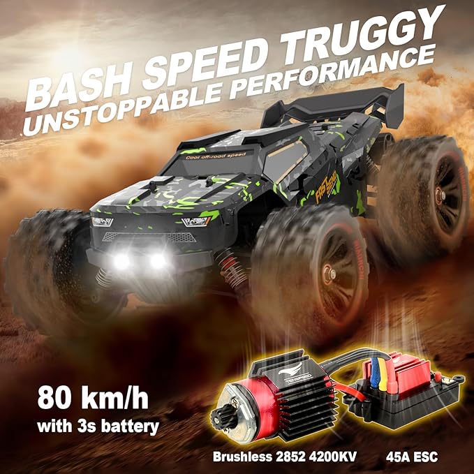 1/14 Brushless RC Cars for Adults Fast 50+ mph RC Trucks 4x4 Offroad Waterproof Electric Powered High Speed Remote Control Car Fast Extreme All Terrain RC Truggy with 3S Battery for Snow Sand