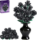 Black Rose Flower Building Blocks Bouquet 12 PCS Gothic Artificial Roses DIY Botanical Set Home Office Decor Gift for Women Adults Teens Valentines Day Mothers Day 512 PCS