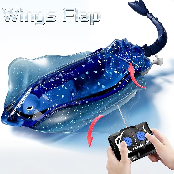 Remote Control Shark Toys for Boys Kids 1:18 Scale High Simulation Manta Ray for Pool Electric RC Shark Stingray Fish Pool Outdoor Toys with Light &amp Diving Function for 5 6 7 8 9 Year olds Kids