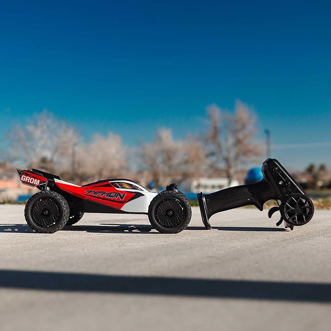 ARRMA RC Car Typhon GROM 4x4 Smart Small Scale Buggy RTR with Battery &amp Charger Red/White ARA2106T2