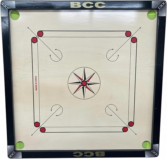 Carrom Board with Coins Striker &amp Bori Powder Smooth Surface Professional Quality Wood Frame Sealed Pockets Water-Resistant (Black 32 Inches)