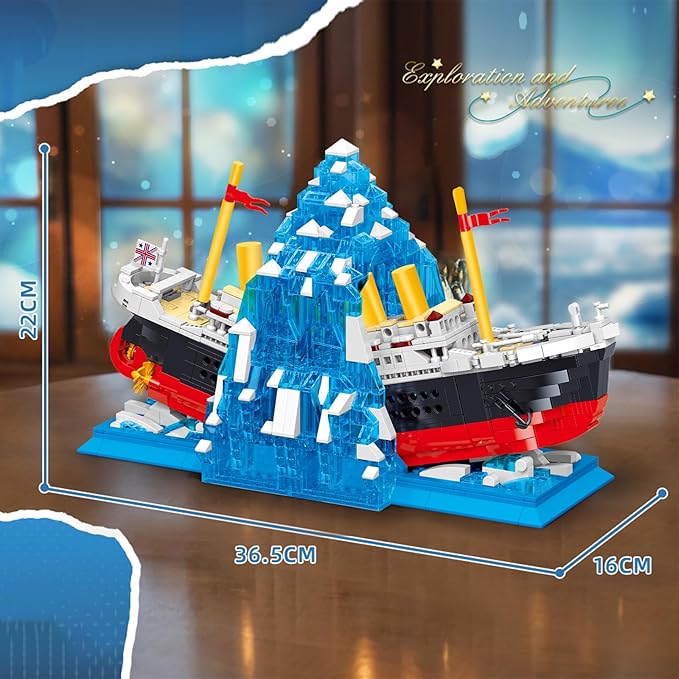 Titanic Building Set Ship Book Nook Kit 2 in 1 Compatible with Regular Size Bricks Cruise Boat Model with Glacier Bookends Construction Kit Toy Gift Home Decor for Adult 14+ 1202 pcs