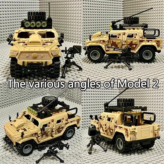 Military Vehicles Building Blocks Sets Compatible with Lego Military Armored Vehicle Set Army Model Kit STEM Toys for Boys Kids and Teens Ages 8-14 (Khaki)