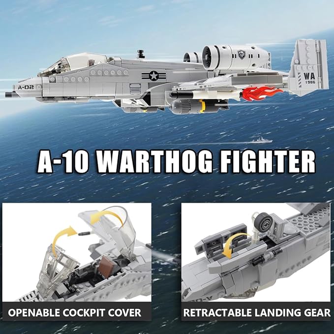 961pcs A-10 Warthog Plane Building Toys Sets Fighter Jets Building Blocks WW2 Airplane Military Model Kits Ideal Gifts for Adult