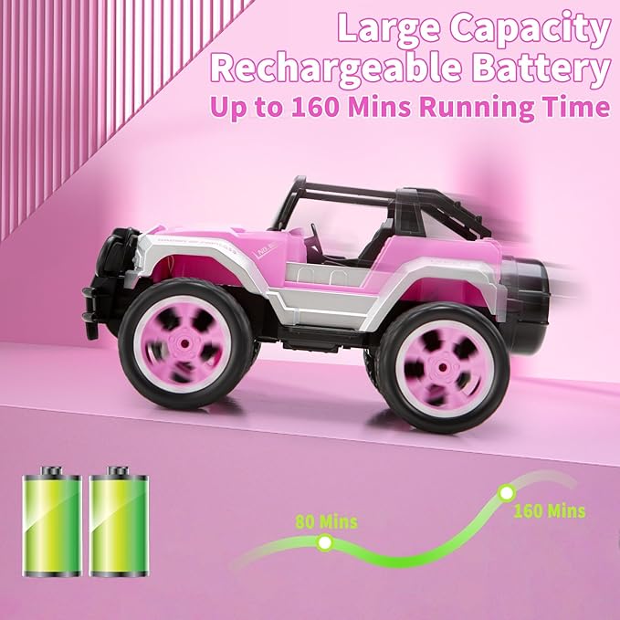 Carox Remote Control Car for Girls 160 mins Pink RC Car with Doll and Sticker 1:16 Scale RC Convertible Truck with Rechargeable Batteries Birthday for Ages 4-12 Years Girls