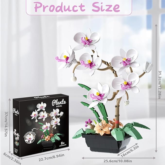Orchid Flower Building Block Set Orchid Botanical Collection for Home &amp Office Decor Artificial Flowers Plant Gifts for Adults Valentine's Day Mothers Day Birthday 581pcs