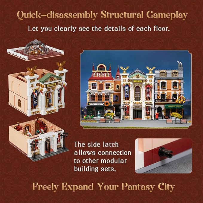 PANTASY Vintage European Grand Theater Building Set-Modular Model with Crystal Chandelier Transparent Dome&ampExpandable Street Scenes Retro Collectible Theater Architecture for Adults &ampHome Déc