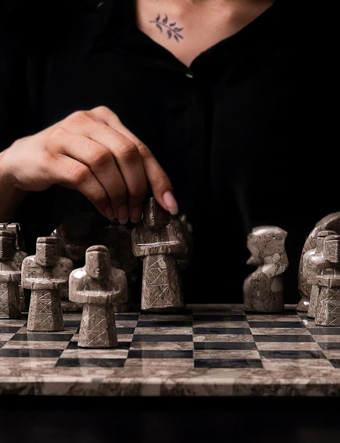 Radicaln Marble Antique Chess Set with Storage Box 15 Inches Oceanic and Black Handmade Board Game 2 Player Classic Chess Sets for Adults Board &amp 32 Chess Pieces