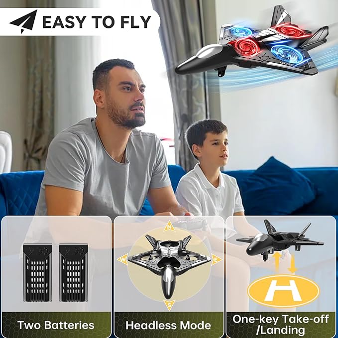 4DRC V31 RC Plane with Camera Foam Remote Control Drones with Camera for Kids Adults 8-12 12-16 Remote Control Airplane Fighter Jet with Light 360° Flip Fighter Jet Toy