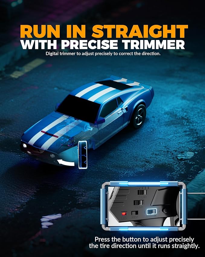 1/64 Scale Drift RC Car2.4Ghz Mini Sports CarEquipped with LED Lights and Mustang Retro Cars with Built-in GyroscopeProfessional Rear Wheel Drive30 Minute Driving Time (Black)
