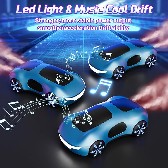 Remote Control Car Gesture Sensing RC Sunt Car 2.4GHz RC Drift Cars with Spray Light and Sound 360° Rotating Side Drifting RC Cars with 2 Batteries Birthday Gifts (Blue)