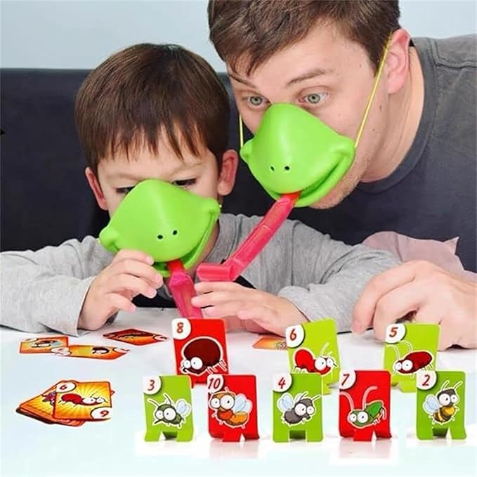 Tongue Shooting Game Frogtongue Game Frog Mask with Blow Tongue Multiplayer Party with Blow Tongue Mask and Blowing Air Insect Cardboard Included