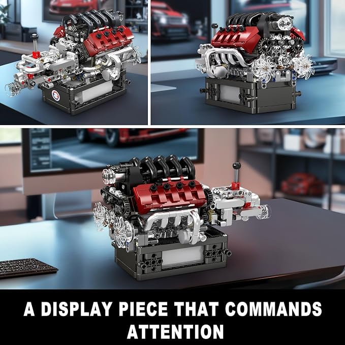 Mould King 10227 V8 Engine Model Kit 787+Pcs Mini V8 Engine Kits that Runs Build Your Own Car Model Engine with Gearshift &amp Motor Building Blocks for Adults DIY Construction Engineering Toy