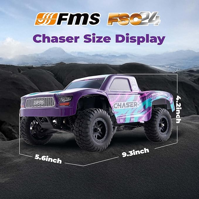 FMS FSC24 Chaser 1/24 RC Car 4X4 Off-Road High-Speed Short-Course Truck 2 Speed Transmission Brushless-Ready and 30-Minute Runtime2.4GHz Electric Vehicle Toys Gifts for Adults (Purple)