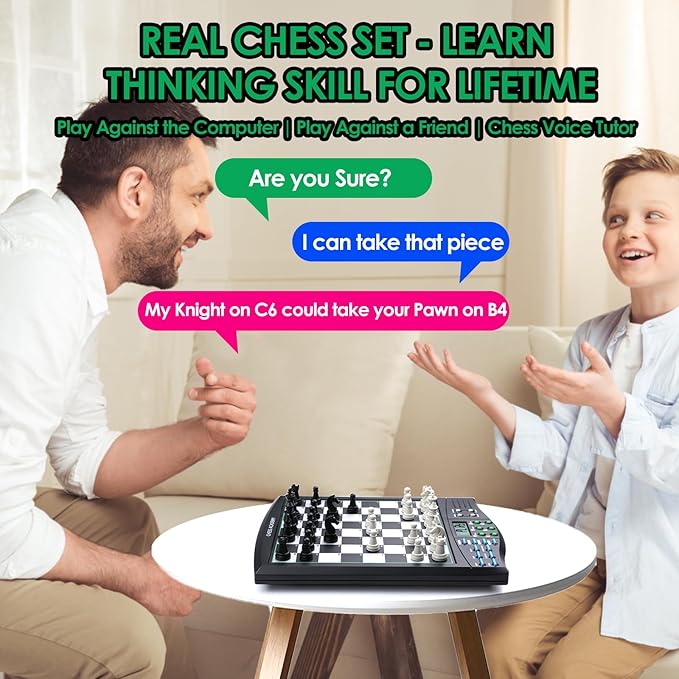 Talking Chess Academy Electronic Chess Board Smart Chess Board with Voice Teaching System Computer Chess Game with Strong Magnetic Pieces 1-2 Player Electronic Chess Set - Simple Portable Travel