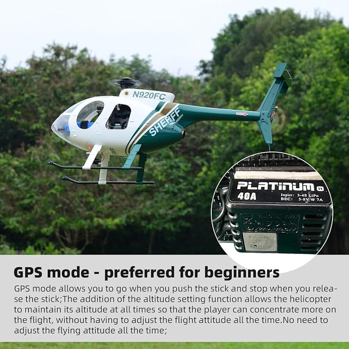 Roban RTF 470 Size MD500E RC Helicopter 2 Blades Green White Hughes GPS Model