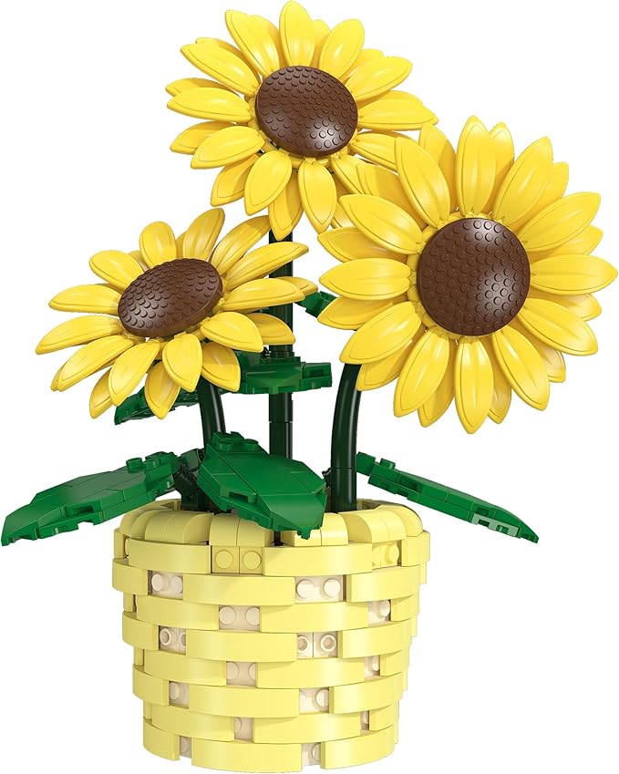 Xbert Sunflower Building Set Botanicals Potted Plant Artificial Flowers Fake Indoor Flowers for Home Office Bedroom Desk Decor - Gifts for for Women Adults