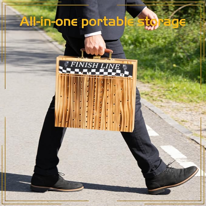 Horse Race Board Game Solid Wood Foldable Racing Board with 11 Metal Horses 2 Dice and 2 Boxes of Cards Portable Travel Game for Family Parties and Holiday Gatherings