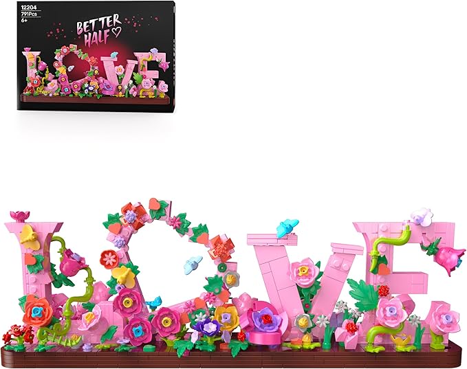 LOVE Heart Floral Building Kit 791PCS DIY Romantic Flower Brick Set Creative Anniversaries Gifts for Women &amp Men Valentine's/Mother's Day Home &amp Desk Decor Present for Ages 6+ Kids Girls