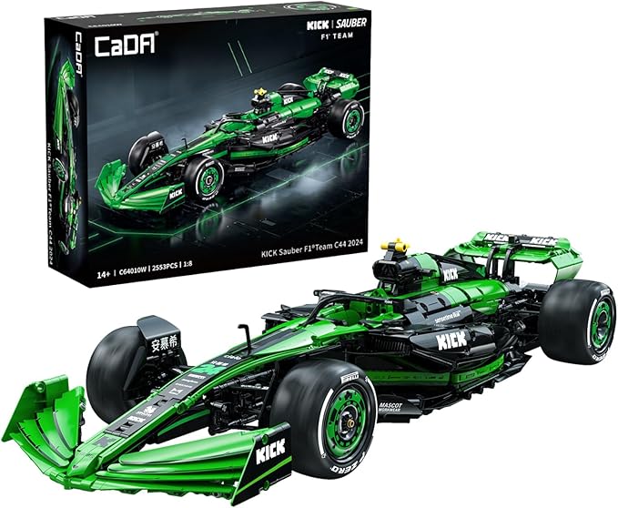 CaDA C64010W C44 Kick Sauber &amp Pirelli Official Licensed 1:8 Scale F1 Racing Car Building Blocks Set 2553 Piece Model Car Kit with DRS System STEM Educational Toy for Adults &amp Teens [Authoriz